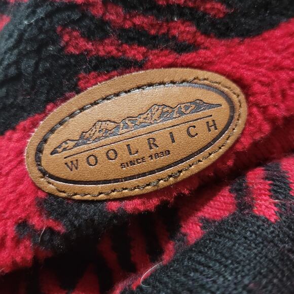 Woolrich Sherpa Fleece Jacket Red Quarter Zip Wolf Buffalo Plaid Blanket Large - Picture 12 of 16